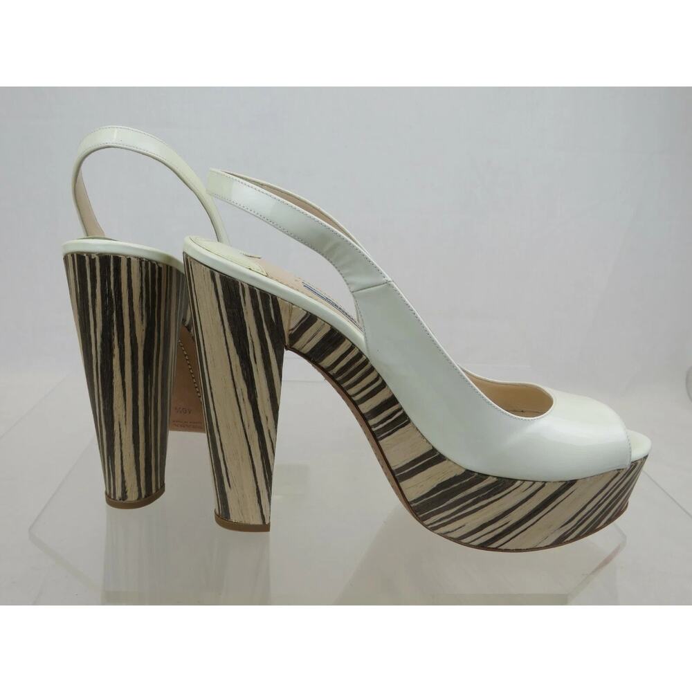 NIB PRADA 1Z647D WHITE PATENT LEATHER WOOD PLATFORM SANDALS PUMPS 40.5 ITALY - Picture 7 of 11